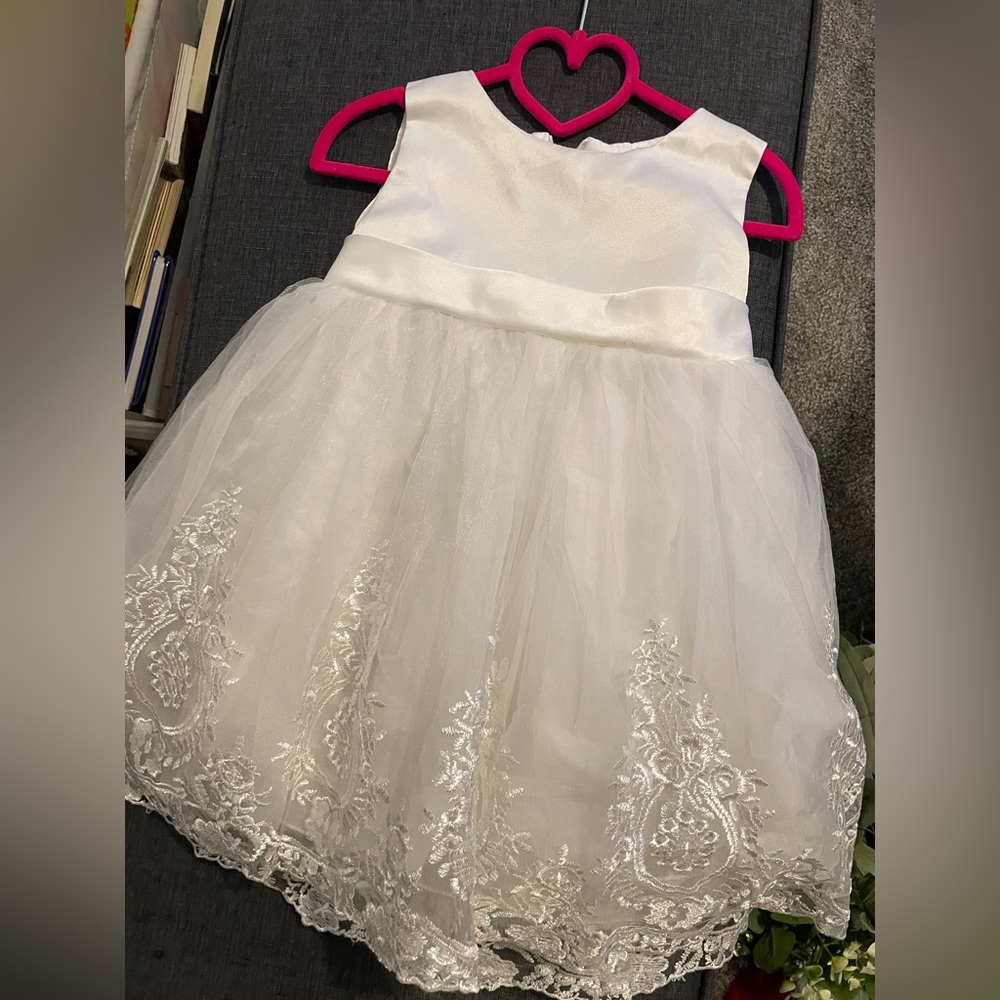 White Satin and Lace Flower Girl Dress 2T